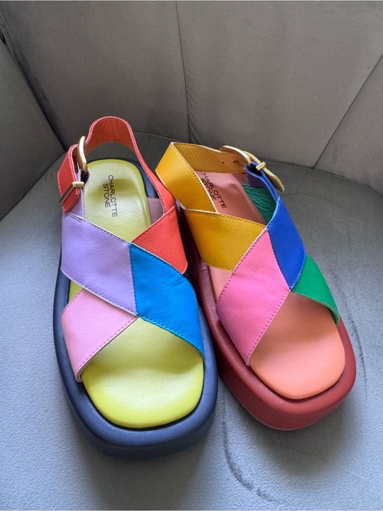 Charlotte Stone Shoes - Charlotte Stone Rainbow Leather Crossover Platform Sandals